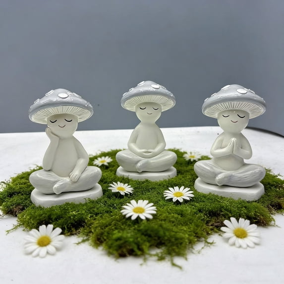 Zzbeans Cute Yoga Mushrooms Desktop Decor, Resin Yoga Mushroom Figurine Home Decoration, Adorable Zen Meditation Sculpture for Living Room Desk Shelf