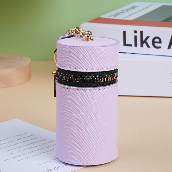 Zzbeans Cylindrical Coin Purse, Portable Zipper Keychain Pouch for Change Lipstick Earphones, Solid Color Mini Wallet Organizer for Keys Cash Pocket Handbag, Purple