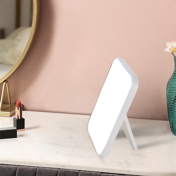 Zzbeans Desktop Makeup Mirror, Portable Small Mirror with Foldable Stand, Princess Vanity Mirror for Dressing Table, Travel Compact Mirror for Women Girls Bedroom Dorm, White