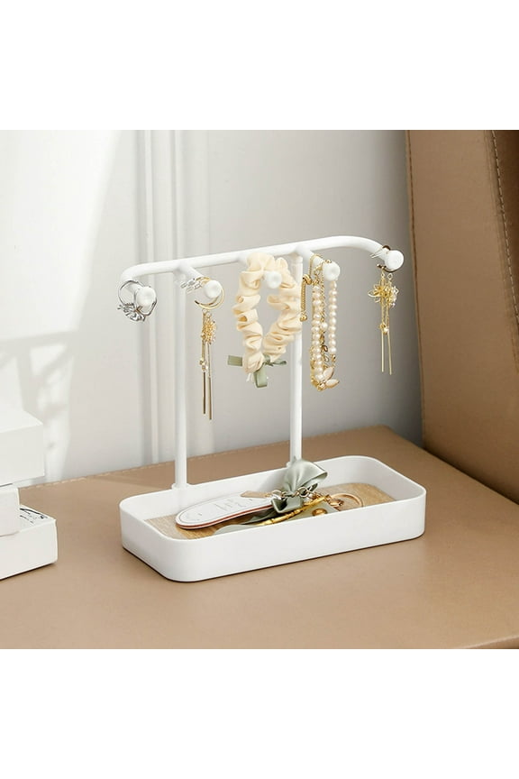 Detachable Desktop Jewelry Display Rack, Portable Dressing Table Storage Box Organizer, Jewelry Tray and Hanging Bracelet Necklace Holder for Home Decor Vanity Makeup Cosmetics, White