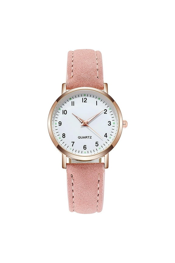 Digital Quartz Watch for Men Women, Fashion Casual Small Fresh Frosted Leather Wristwatch, Vintage Retro Elegant Round Dial Gold Case Student Daily Wear, Pink