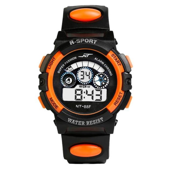 Zzbeans Digital Sports Watch for Men, LED Quartz Alarm Date Wristwatch, Water Resistant Stopwatch Luminous Display Long Battery Life, Orange