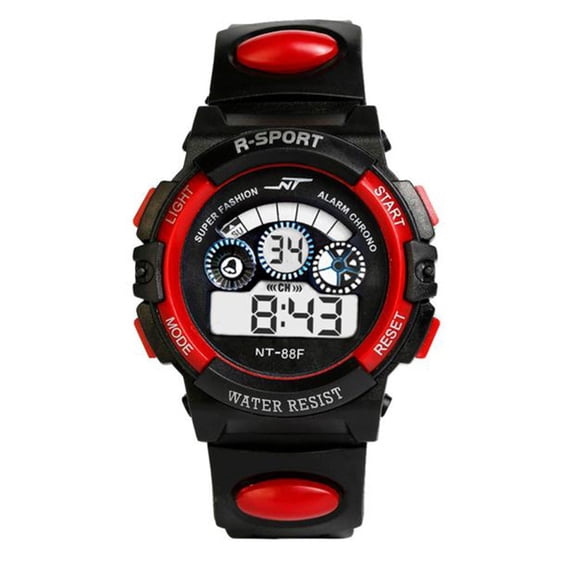 Zzbeans Digital Sports Watch for Men, LED Quartz Alarm Date Wristwatch, Water Resistant Stopwatch Luminous Display Long Battery Life, Red