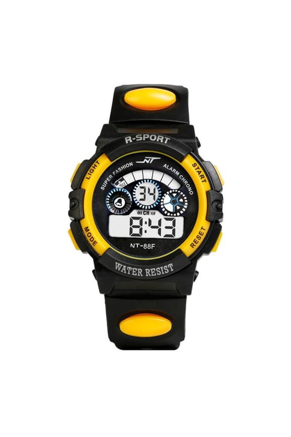 Digital Sports Watch for Men, LED Quartz Alarm Date Wristwatch, Water Resistant Stopwatch Luminous Display Long Battery Life, Yellow