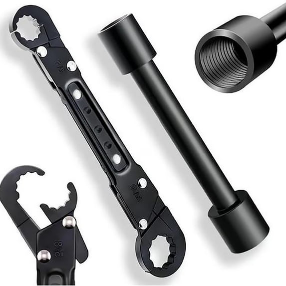 Zzbeans Double Head Pipe Wrench, Adjustable Plumbing and Faucet Wrench, 15/16" and 5/8" Stop Wrench for Compression Angle Stops, Auto Tire Repair Socket Tool
