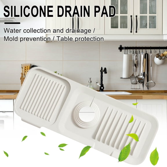 Zzbeans Faucet Splash Guard Pad, Kitchen Sink Splash Mat with Slope Drainage Design, Silicone Faucet Drip Tray for Bathroom Sink Countertop Protection, Beige