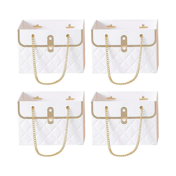 Zzbeans Floral Gift Box with Metal Chain, 2023 Bouquet Storage Bag, Wedding Party Handbag Gift Box for Flowers, Valentine's Day Mother's Day Birthday Gift Packaging, White