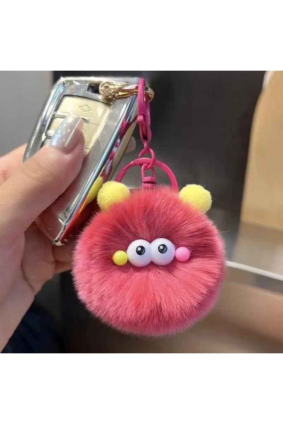 Fluffy Velvet Keychain, Mini Car Pendant Ball Doll Bag Ornament, Soft Fleecy Keychain for Keys Backpack Purse Zipper Pulls Gift, Hot Pink