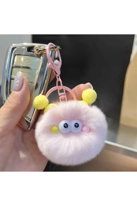 Fluffy Velvet Keychain, Mini Car Pendant Ball Doll Bag Ornament, Soft Fleecy Keychain for Keys Backpack Purse Zipper Pulls Gift, Pink