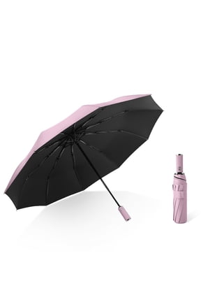 Fully Automatic Reverse Folding Umbrella, Auto Open Close Windproof Sun Protection Umbrella, Compact Travel UV Blocking Rain Umbrella for Women Men Outdoor, Pink