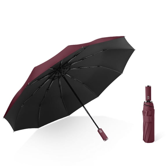 Zzbeans Fully Automatic Reverse Folding Umbrella, Auto Open Close Windproof Sun Protection Umbrella, Compact Travel UV Blocking Rain Umbrella for Women Men Outdoor, Wine