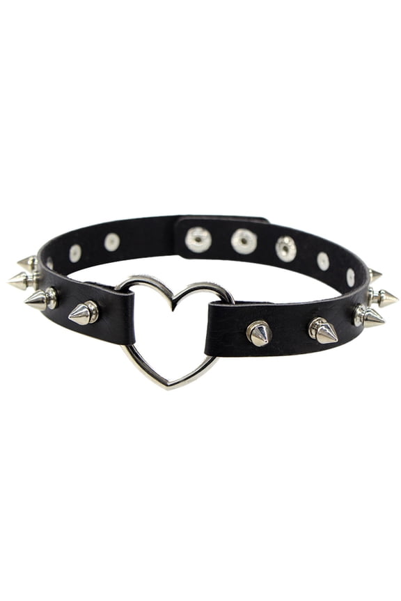Gothic Punk Heart Spike Collar, Vintage Leather Choker Necklace, Fashion Punk Gothic Accessory for Women Men Costume Party Halloween, Black