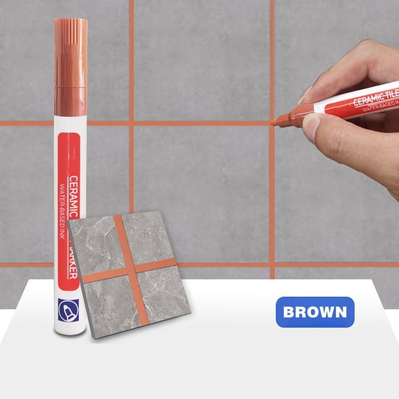 Zzbeans Grout Tile Pen, Permanent Grout Marker Pen for Bathroom Tile Repair, Grout Coloring Pen with Protective Barrier for Long-Lasting Stain Resistance on All Grout Types, Brown
