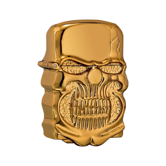 Zzbeans Heavy Armor Skull Lighter, Double Sided Relief Butane Lighter, Creative Open Cap Windproof Lighter for Candles Camping BBQ Gifts, Gold