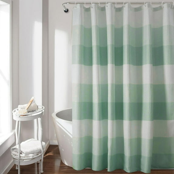 Zzbeans Heavy Duty Weave Shower Curtain with 12 Hooks, Waterproof Polyester Fabric Bathroom Curtain Set, Luxury 3-in- Shower Liner for Tub Enclosure with Weighted Hem and Viewing Window, Green