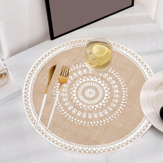 Zzbeans Jute Placemat, Hot-Selling Retro High-End Tassel Table Mat, Anti-Scalding Round Bowl Mat Dining Table Insulation Pad for Dishes Decor, White