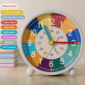 Zzbeans KidsAlarm Clock, Silent Analogue with Night Light, Children's Educational Clock for Bedroom, No Ticking Quartz Alarm Clock for Boys and Girls, White