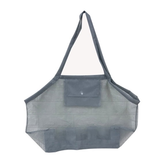 Zzbeans KidsBeach Toy Mesh Bag, Large Capacity Sand Toy Storage Bag with Zipper, Foldable Waterproof Shell Collecting Bag for Beach Travel Pool Toys, Gray