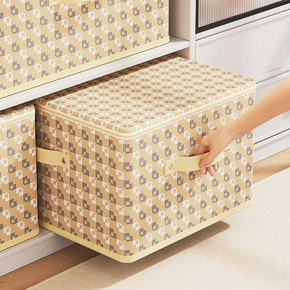 Zzbeans Large Capacity Zipper Storage Box, Non Woven Fabric Foldable Clothes Organizer, Heavy Duty Folding Storage Bin for Wardrobe Home Dormitory Toy Organization, Yellow