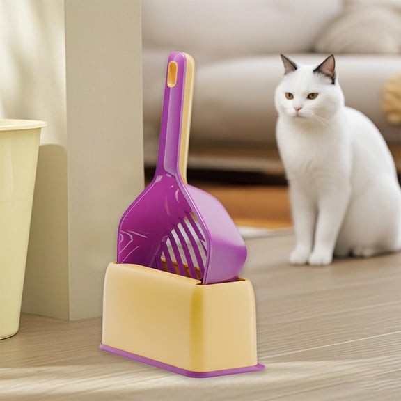 Zzbeans Large Cat Litter Scoop, Sifting Poop Removal Tool with Sloping Head, Durable Plastic Pet Sand Shovel for Cats, Hanging Standing Litter Box Cleaning Tool, Purple