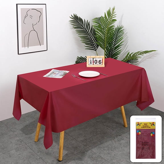 Zzbeans Large Plastic Rectangle Table Cover, Disposable Wipe Clean Party Tablecloth, Heavy-Duty Spill Resistant Table Cloth for Banquet Outdoor Gathering Formal Dinner, Red