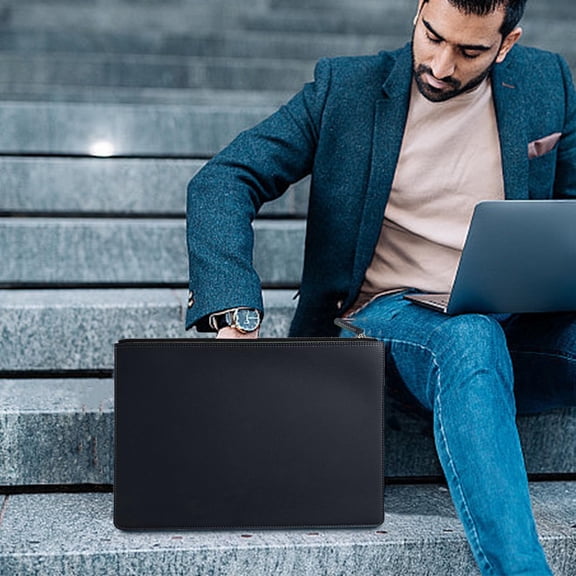 Zzbeans Leather Document Bag, High-End Feel Briefcase for Men and Women, Waterproof Policy Folder Storage Bag for Business Meetings and Travel, Black