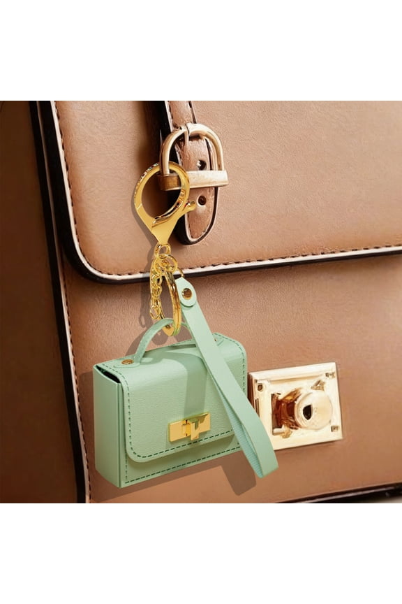 Leather Keychain Pouch, Mini Bag Pendant Key Chain Strap, Multi-Purpose Small Purse for Keys Earphones Lipstick Travel Accessories, Green