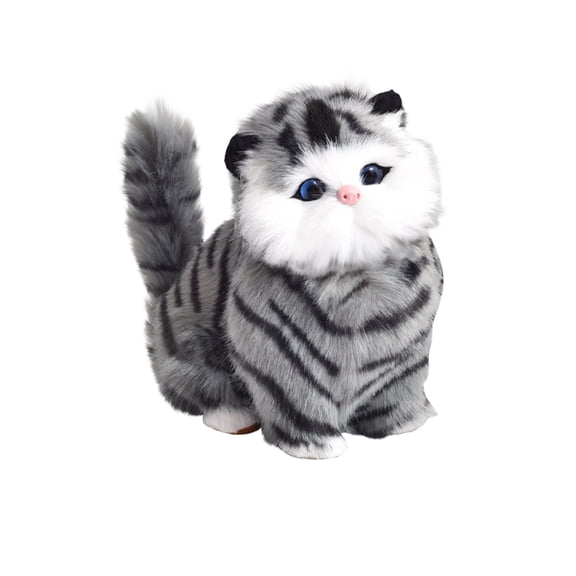 Zzbeans Lifelike Interactive Cat Toy, Realistic Meowing Simulation Animal Doll with Sound, Educational KidsBirthday Party Gifts for Home Desk Car Decor