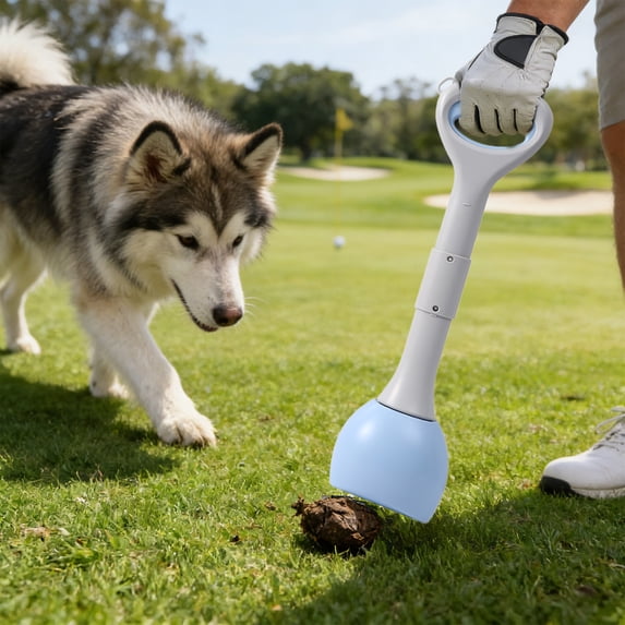 Zzbeans Long Handle Dog Poop Scooper, Foldable Pet Waste Cleanup Tool with Bag Attachment, Heavy Duty Pooper Scooper for Large Dogs Cats Backyard Grass Gravel Concrete, Blue