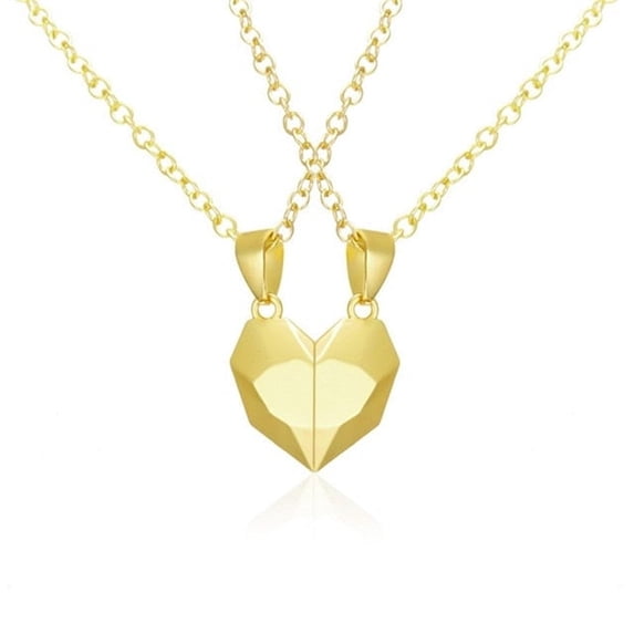 Zzbeans Magnetic Couple Necklaces, 3D Heart Magnet Splicing Love Pendant Set, Matching Wishing Stone Collarbone Chains for Girlfriends Friends Gifts