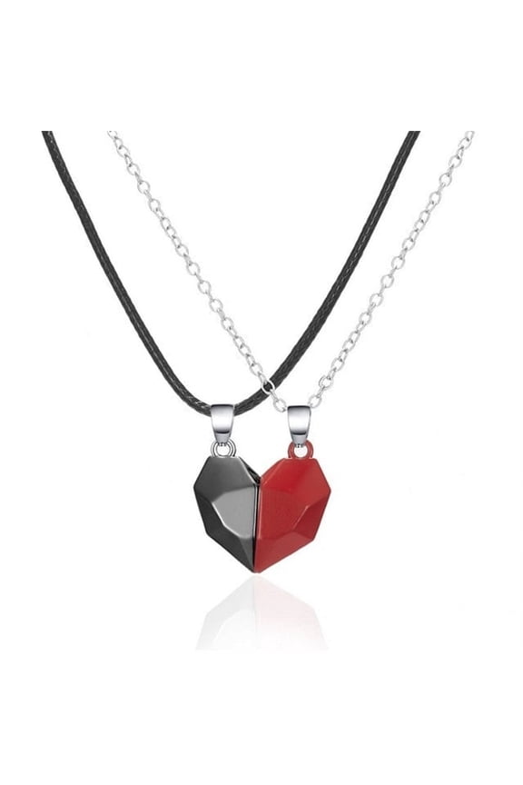Magnetic Couple Necklaces, 3D Heart Magnet Splicing Love Pendant Set, Matching Wishing Stone Collarbone Chains for Girlfriends Friends Gifts