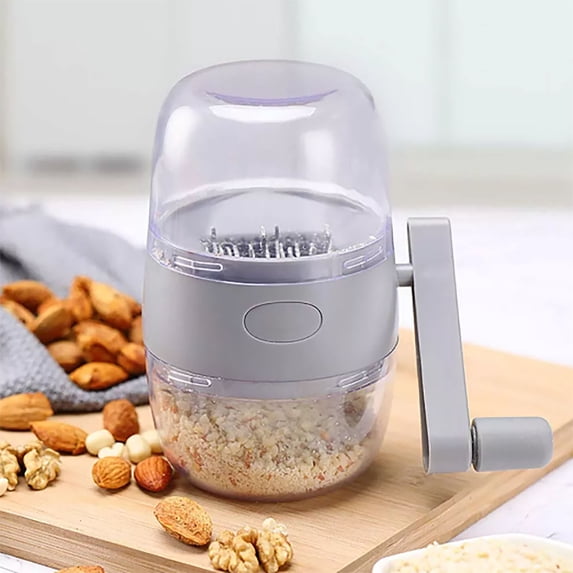 Zzbeans Manual Nut Grinder, Heavy Duty Garlic and Walnut Chopper, Hand Crank Food Processor for Nuts Seeds Ginger, Kitchen Gadget for Baking Smoothies Salad Toppings, Gray