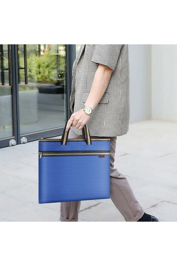 Men's Business Briefcase, Waterproof A4 File Bag for Office, Portable Cloth Document Bag for Meetings Commute and Travel, Dark Blue