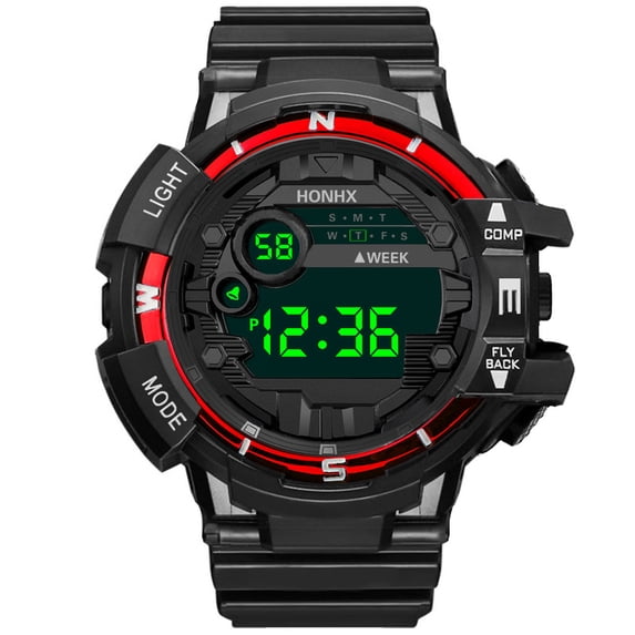 Zzbeans Men's LED Digital Military Sport Watch, 50M Waterproof Shock Resistant Quartz Wristwatch, Multi-Function Stopwatch Alarm Date Backlight for Outdoor Swimming Gifts, Red
