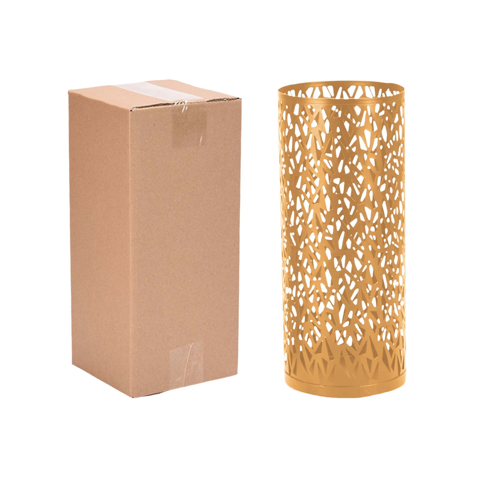 Zzbeans Metal Umbrella Stand, Freestanding Round Umbrella Organizer Rack, Hollowed Entryway Umbrella Holder for Wet Umbrellas Canes Home Office, Gold
