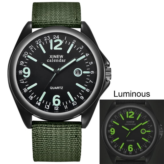 Zzbeans Military Mens Quartz Watch, Water Resistant Sport Wrist Watch with Date Luminous Dial, Casual Nylon Strap Watch for Men Outdoor Daily Use, Green