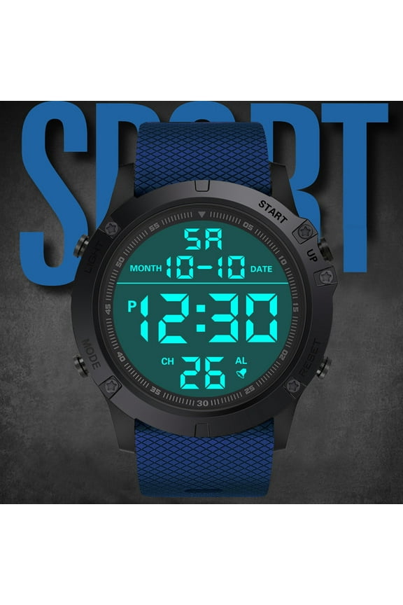 Military Sports Watch, LED Digital Water Watch for Men, 50M Waterproof Shock Resistant Outdoor Watch, Multi-Function Stopwatch Alarm Backlight Wristwatch for Swimming Shower Gifts, Blue