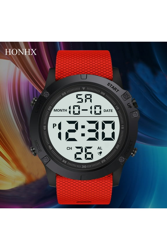 Military Sports Watch, LED Digital Water Watch for Men, 50M Waterproof Shock Resistant Outdoor Watch, Multi-Function Stopwatch Alarm Backlight Wristwatch for Swimming Shower Gifts, Red