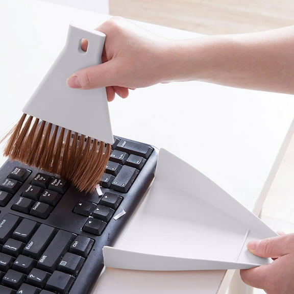 Zzbeans Mini Desktop Broom and Dustpan Set, Compact Plastic Cleaning Brush for Keyboard Sofa Car, Portable Home Office Sweeping Tool for Hard to Reach Areas, Beige