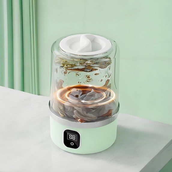 Zzbeans Mini Portable Washing Machine, Compact Laundry Washer for Undergarments and Baby Clothes, Space Saving Foldable Travel Washer for Dorm Apartment with Timer Function, Green