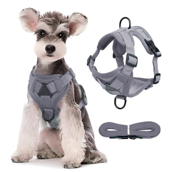 Zzbeans No-Pull Pet Harness, Reflective Dog Vest Harness with Handle, Adjustable Breathable Mesh Cat Harness for Walking Training Control, Gray