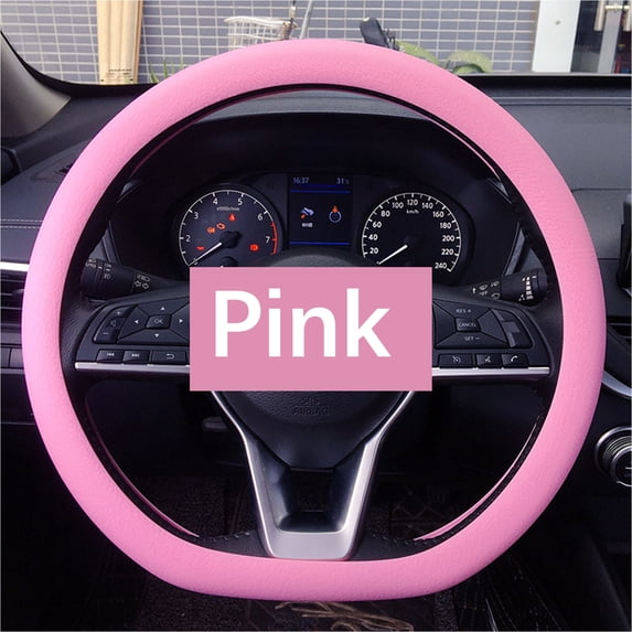 Zzbeans Non-Slip Steering Wheel Cover, Breathable Wear-Resistant Car Steering Wheel Protective Cover, Universal 32-40cm Anti-Slip Grip for Truck Long Distance Travel Driving Comfort, Pink