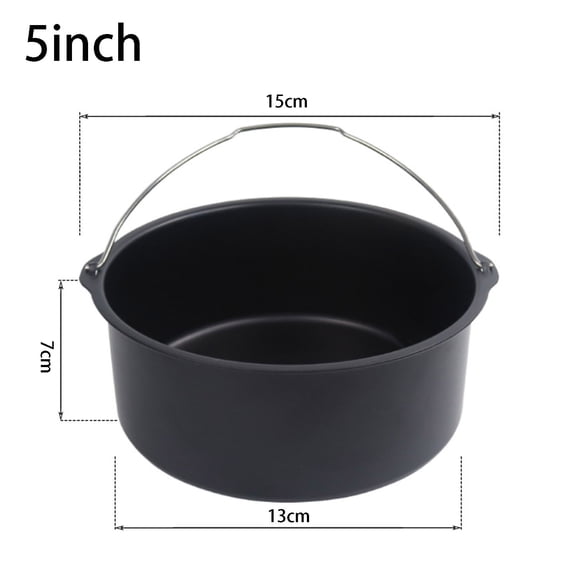 Zzbeans Non-Stick Air Fryer Cake Barrel Pan, 5/6/7/8/9 Inch Round Baking Tray Frying Basket, Carbon Steel Easy Release Pan for Home Kitchen Party Picnic, Black