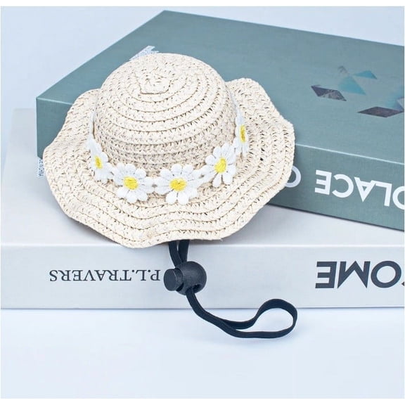 Zzbeans Pet Mini Straw Hats, Handmade Natural Straw Hat for Dollhouse BJD Pets, Cute Elegant Pet Accessory Hat for Cats Dogs Small Animals Photo Props