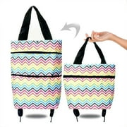 Zzbeans Portable Shopping Bag, Foldable Wheeled Trolley Bag with Telescopic Handle, Supermarket Grocery Cart Backpack for Vegetables Beverages Meat