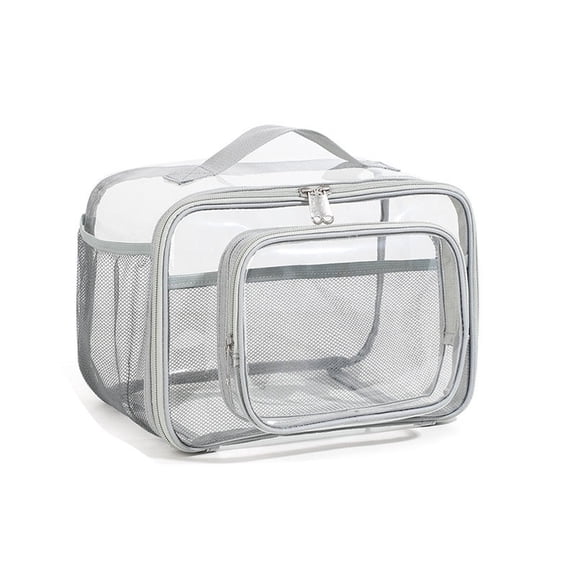 Zzbeans Portable Storage Box, Transparent Plastic Fabric Organizer Bag for Clothes, Foldable Travel Storage Container for Camping Moving Dormitory Picnic, Gray