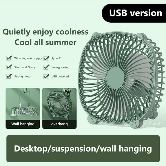 Zzbeans Portable USB Fan, Silent Small Desktop Fan for Dormitory Office, USB Powered Personal Cooling Fan, Multifunctional Quiet Mini Fan for Computer Laptop Bedside Travel, Green