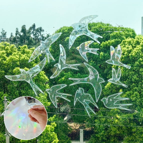 Zzbeans Rainbow Window Decals for Bird Strikes, Non Adhesive Window Clings, Bird Deterrent Stickers for Glass Doors, Reusable Static Cling Decals for Sliding Patio Windows and Home Decor