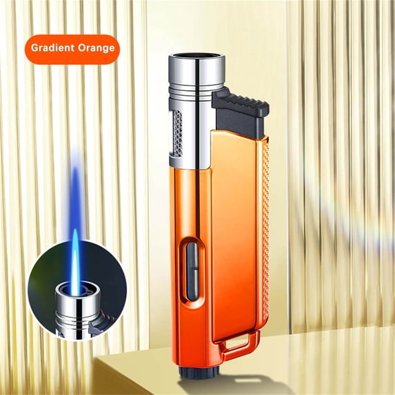 Zzbeans Refillable Butane Torch Lighter, Windproof Adjustable Flame Metal Lighter for Cigarettes Candles Outdoor, Portable Gas Lighter for BBQ Camping Kitchen Fireplace Pipe, Orange