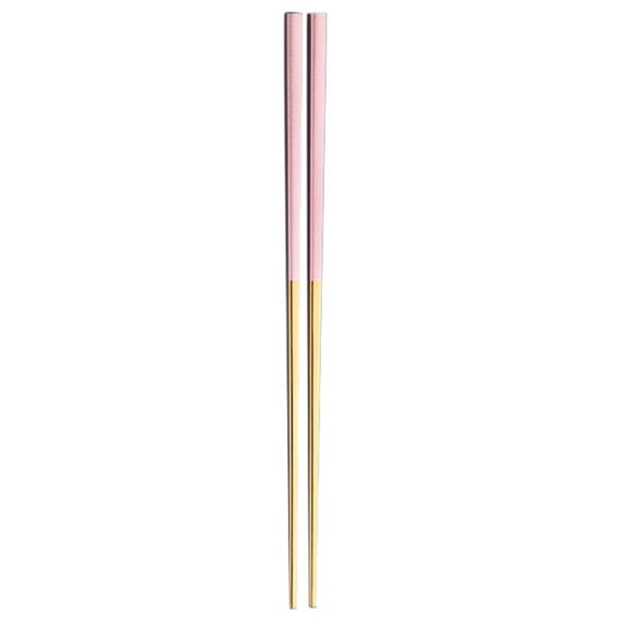 Zzbeans Reusable Metal Chopsticks, Stainless Steel Korean Chinese Chopsticks Pair, Non-Slip Anti-Scalding Titanium Plated Chop Sticks for Home Dining Restaurant, Pink